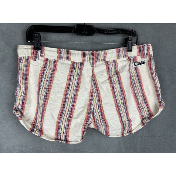 Roxy Micro Mini Low Rise Drawstring Shorts Size M Multicolor Striped Retro Beach - Picture 2 of 9